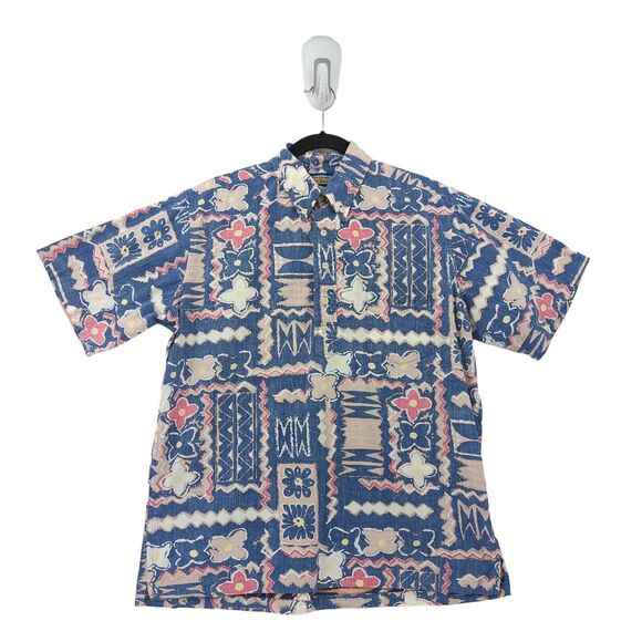 Reyn Spooner Men M Phil Edwards Shirt Blue Popover Hawaiian Reverse Print Tribal - Picture 1 of 6
